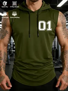 01 Number Small Print Men's Hooded Vest, Techwear Street, Gift for Number Lovers, Commute/Outdoor