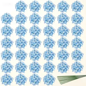 Decorative Silk Hydrangea Flower Heads 40pcs, Artificial Hydrangea Stems for Wedding Centerpiece, Faux Flowers for Home Garden Party Decoration, Blue Fake Bouquets for Vase Arrangement