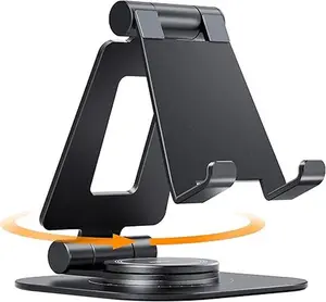 Nulaxy 360 Rotating Cell Phone Stand, Fully Adjustable Foldable Desktop Phone Holder Cradle Dock, Thick Case Friendly, Compatible with All Phones, Nintendo Switch, Black Accessories Portable