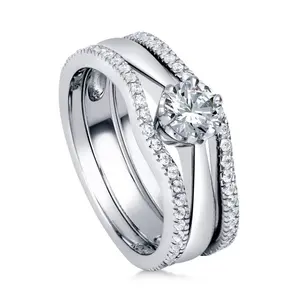 BERRICLE Sterling Silver Solitaire Wishbone Engagement Rings Statement Stackable Band for Women, 0.45 Carat Round Cut Cubic Zirconia CZ Ring Set