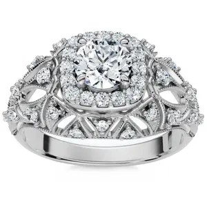 1 Ct Diamond Vintage Engagement Ring Lab Grown in 14k White Yellow or Rose Gold