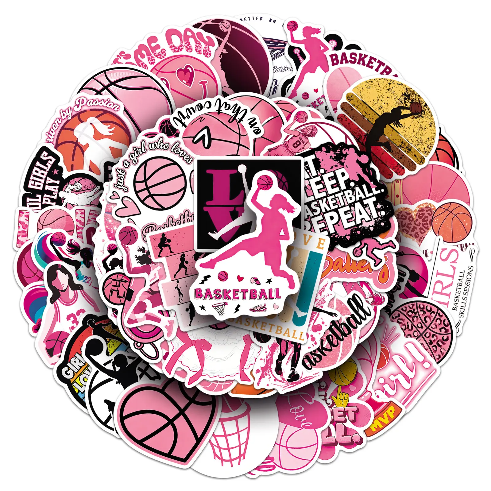 50pcs Women's Basketball Stickers Series, Suitable for Scrapbooks, Diaries, Laptops, Water Bottles, Cars, Etc. A Gift with A Positive Message and Based on Faith.