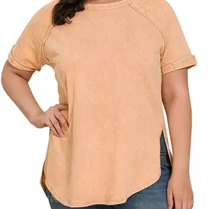 Zenana F/Terry Acid Wash Short Cuff Sleeve Pullover