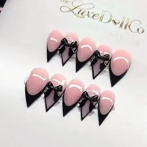 Black French Tip Stilettos | TheLuxeDollColletion GelX Press On Nails