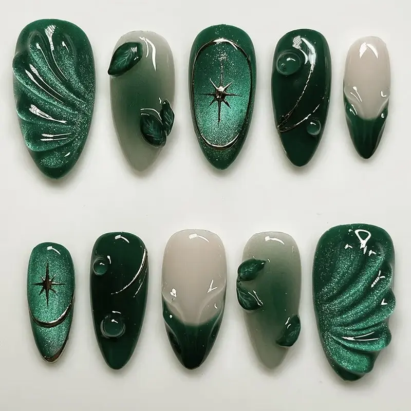 New 3D Wearable Nail Art, Wave French Cat Eye, French Tip, Babydoll Nails, Detachable Press-On Nails, Perfect for Girls' Dates and Parties, Travel-Friendly