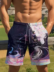 Men's Colorful Cake Print Beach Shorts, Casual Summer Hawaiian Shorts, Drawstring Design, Breathable Fabric, Perfect for Beach Vacation
