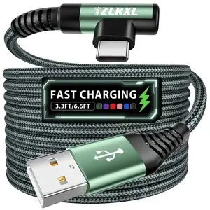 Tzl Rxl USB Type-C Mobile Cellphone Charging Cable, 90 Degree Angle Design, Fast Charge & Data Transfer, Compatible with Samsung Xiaomi Oneplus Google, 1m/2m Options