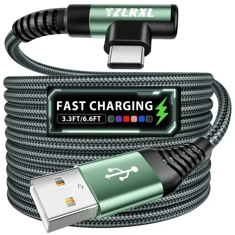 Tzl Rxl USB Type-C Mobile Cellphone Charging Cable, 90 Degree Angle Design, Fast Charge & Data Transfer, Compatible with Samsung Xiaomi Oneplus Google, 1m/2m Options