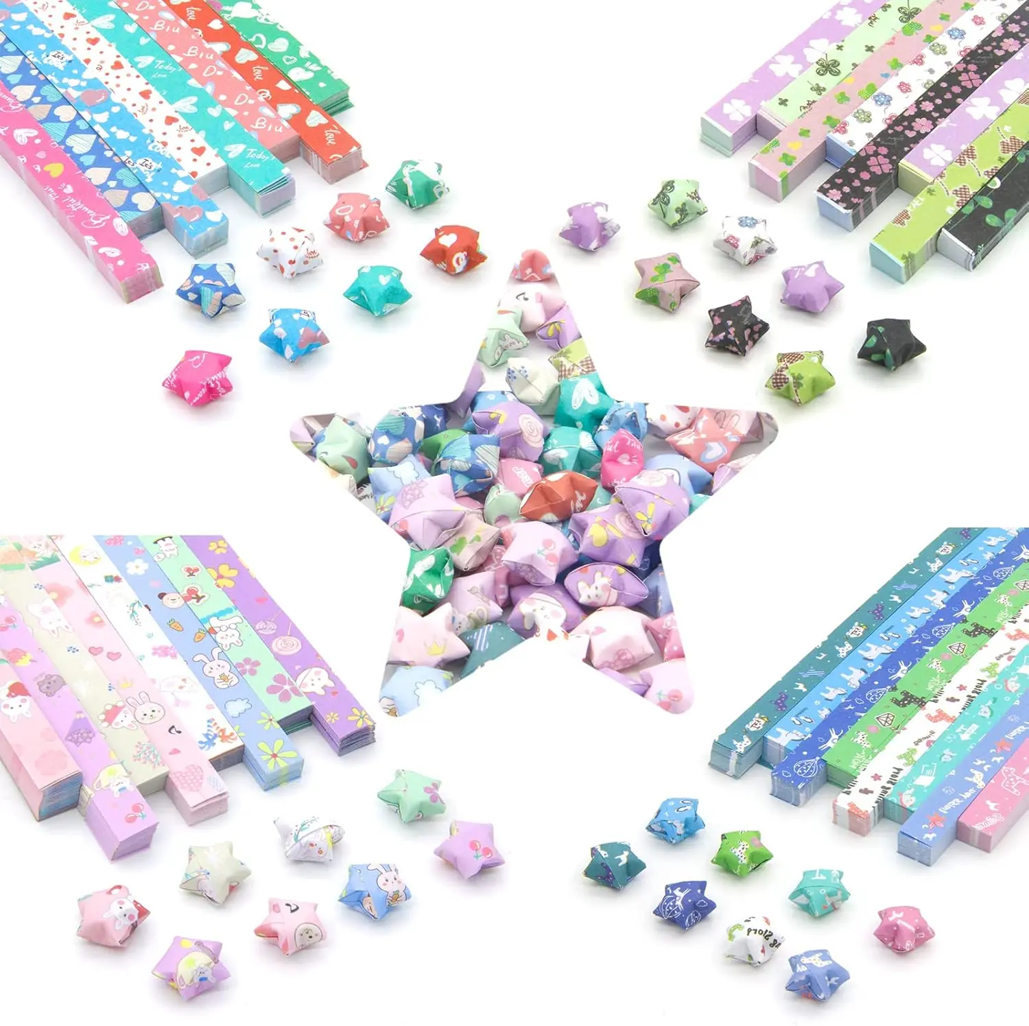 2240 Sheets Origami Star Paper Strips with 4 Different Designs of Cute Cartoon Origami for DIY Handcrafts and Is An Effective Way to Relax and Decompress
