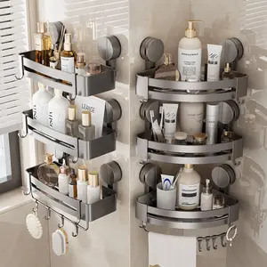 No Drilling Bathroom Wall Mounted Basket Organizer, Heavy Duty Shower Cage with Hooks, Easily Removable Stainless Steel Shower Cage Suction Cup Bathroom  Accessories