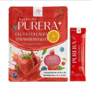 Purera Gluta Collagen Strawberry & Vit C Plus - Premium Collagen Marine, Glutathione, Vitamin C Supplement for Skin, Joints, and Hormonal Balance 450g