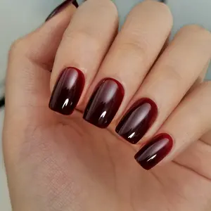 Wine Red Press On Nails | CurvLife Nail | 24pcs Short Square Fake Nails | Glossy Solid Color Finish | Easy Apply, Comfortable & Durable | Daily, Business & Elegant Nail Art