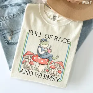Comfort Colors 'Full Of Rage and Whimsy' Shirt Retro Cottagecore Frog With Coffee Tee