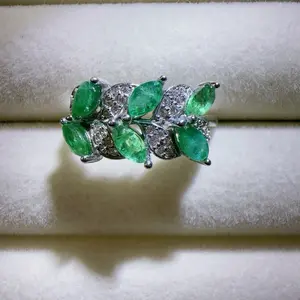 <PingEast jewelry > Emerald ring——925 sterling silver 6 marquee cutting ring band, good clarity and strong Florence