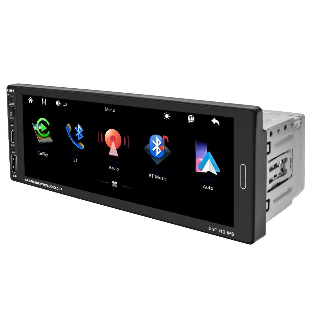 6.9" Car Stereo with Wireless Carplay & Android Auto, Bluetooth, Mirror Link, Touchscreen, Type-C/USB, Backup Camera, FM Car Radio Receiver & Remote Control