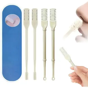 2-in-1 Nasal Hair Cutter, 2024 New Double Sided Nose Hair Knife, with Ear Picker ，Nostril Hair Remover Tool, Portable Manual 360° Rotating Nose Hair Trimmer for Women Men(White-4pcs)