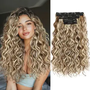 Bouncy Curly Hair Extensions,4PCS Synthetic Clip in Hair Extensions for Women,16 Inch Curly Wave Soft Hairpiece Natural Looking & Easy to Wear