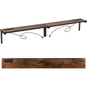 94.5" Narrow Console Table with Outlet, 5.9" Sofa Table Behind Couch Wall Mounted, 2 Pack with 4 Power Outlets 4 USB-C Ports 4.9ft Cord for Entryway, Hallway, Living Room, Rustic Brown