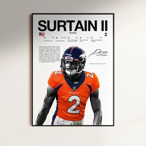 Patrick Surtain II Poster, NFL Wall Print, Football  NFL Poster Print, Sports Decor, Denver Broncos Poster, Football Gift