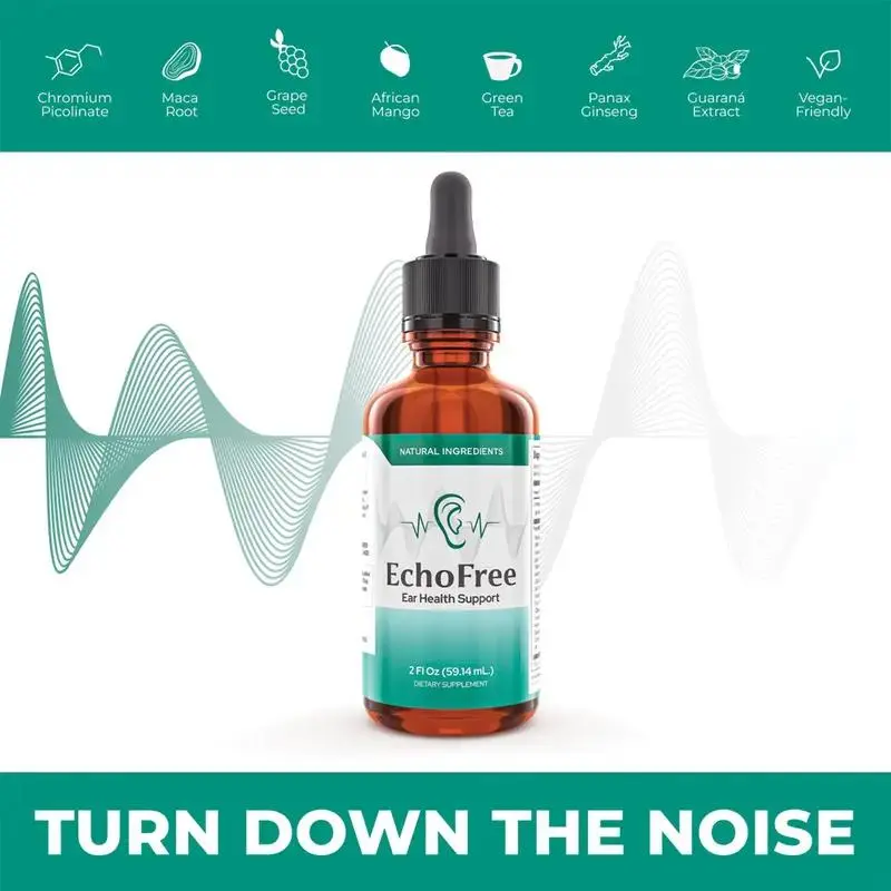 EchoFree – 100% Natural – 20-in-1 Liquid Formula for Ear Wellness – With Chromium Picolinate, Ginkgo Biloba & GABA – Sugar-Free, Vegan, Non-GMO – Daily Support for Quiet Focus & Clarity – 2 Droppers/Day