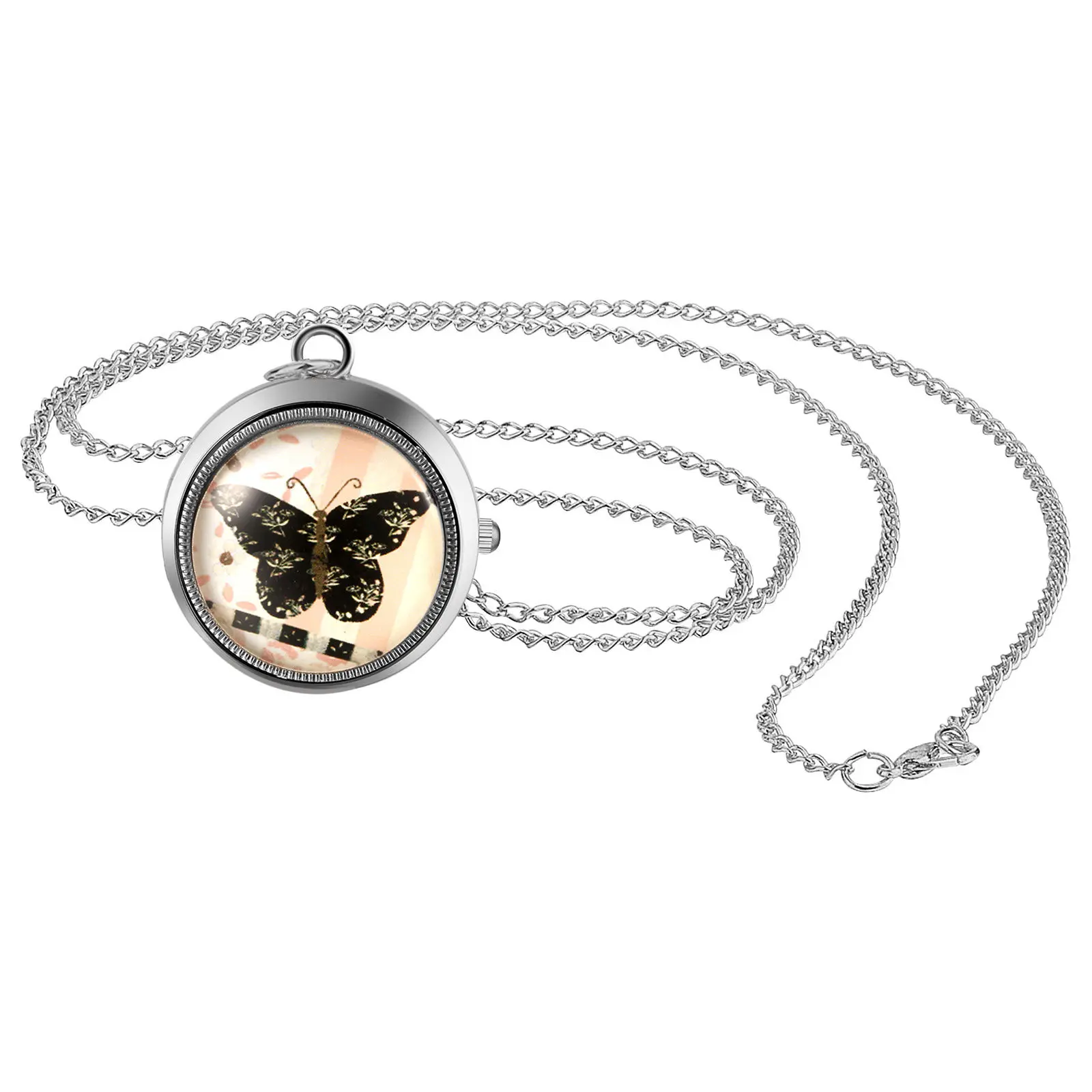 OIDEA Rotating Butterfly Dial Pocket Watch - Elegant Quartz Accurate Analog Vintage Pendant Necklace, 30.7in Chain Strap, Unisex Fashion Watch, Christmas Gift, Elegant Quartz Watch