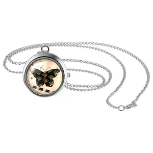 Rotating Butterfly Pocket Watch - Analog Quartz Vintage Pendant Necklace Watches with 30.7 Inch Chain for Men Women Christmas