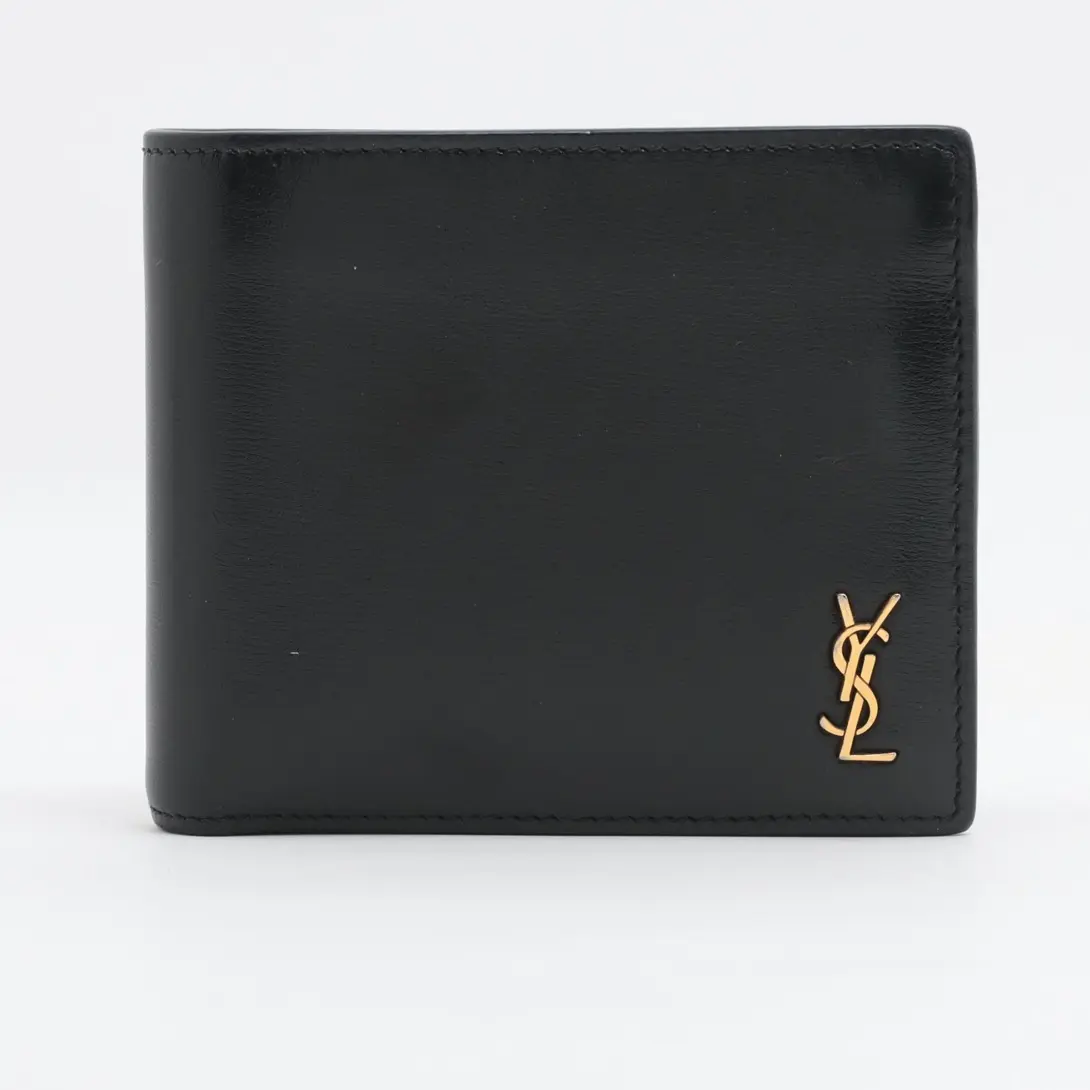 Pre-owned Yves Saint Laurent Leather Small Leather Goods Saint Laurent YSL Compact Wallet Black