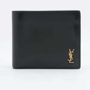 Pre-owned Yves Saint Laurent Leather Small Leather Goods Saint Laurent YSL Compact Wallet Black