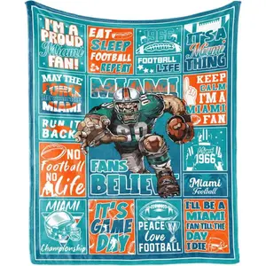 Miami Football Throw Blanket, Football Team Color Gifts for Miami Fans, Football Lovers Gifts, Super Cozy Soft Living Room Flannel Blanket