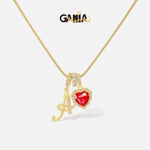 GANIA Red heart-shaped 26-letter necklace, personalized birthday gift, custom-made necklace with initials, lobster clasps for allergy prevention, suitable for women and young girls to wear. Valentine's Day gifts and birthday gifts are the top choices.