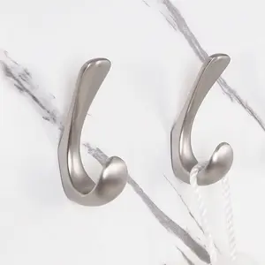 2 Pack Towel Hooks for Bathrooms Wall Mounted, Brushed Nickel Bathroom Hooks for Towels, Robe & Towel Hook for Wall, Modern Bath Towel Hook
