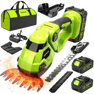 21V Rechargeable 2-in-1 Cordless Grass Shear & Handheld Hedge Trimmer, Electric Shrubbery Trimmer for Home Garden, Compact Lightweight Tool for Bush and Lawn Care