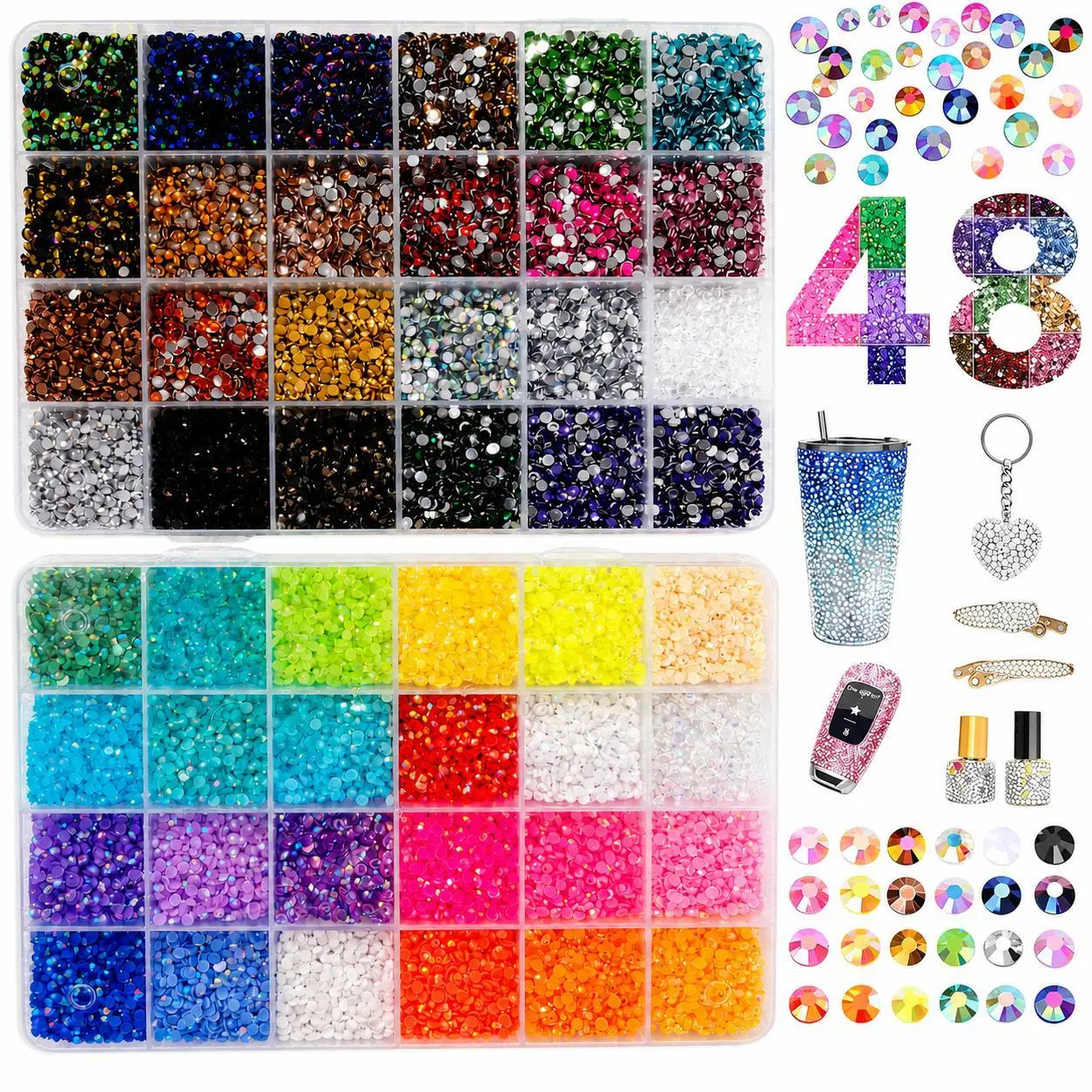 48000PCS Resin Rhinestone Bedazzling Kit, 3mm Flatback Gems for DIY Crafts, Tumblers, Nails, Shoes & Decor with Tweezers & Tools
