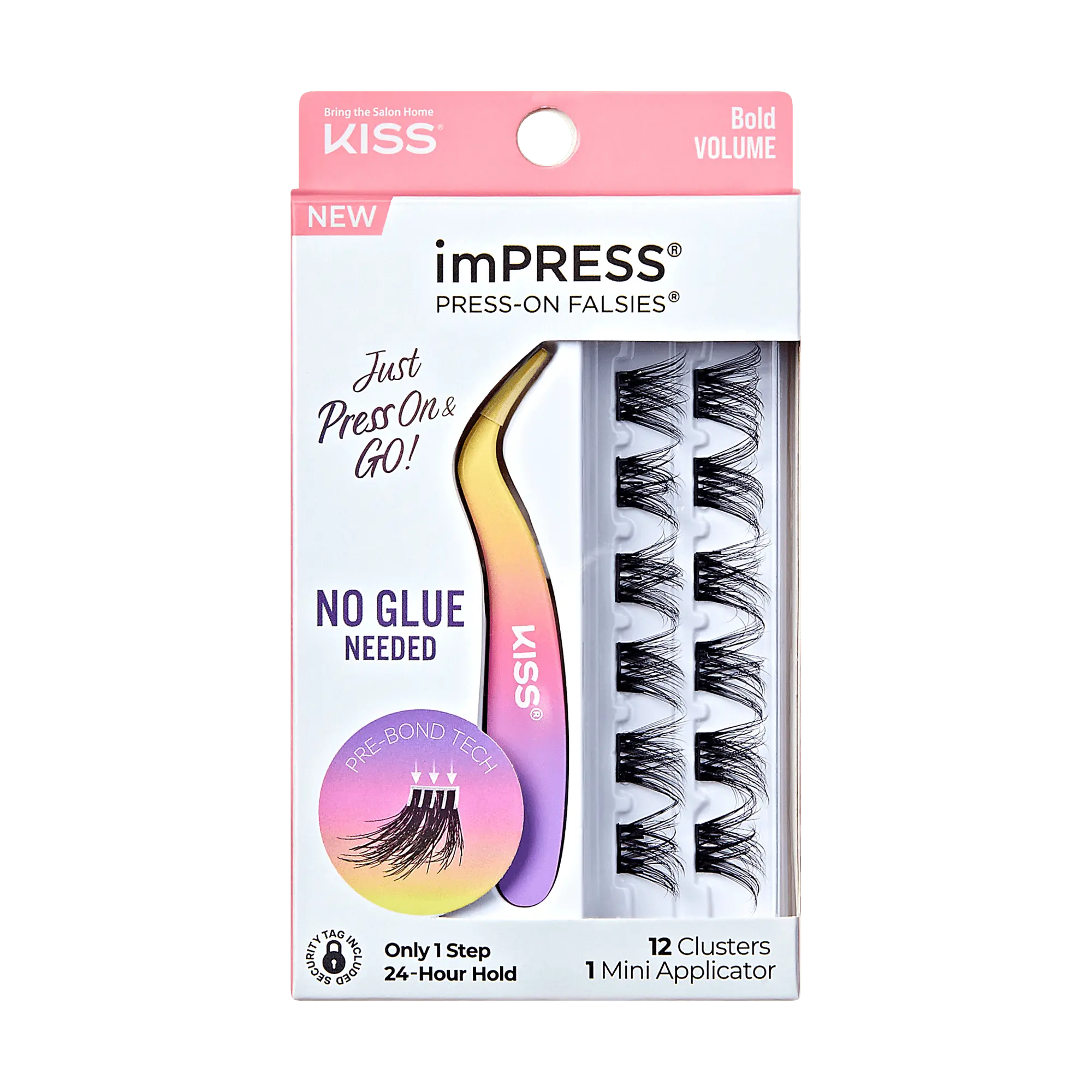 Impress Falsies Pre-Glued False Eyelashes Minipack - Bold | 12 Lash Clusters, With Mini Applicator, 12mm-14mm Impress Falsies Pre-Glued False Eyelashes Minipack - Bold | 12 Lash Clusters, With Mini Applicator, 12mm-14mm