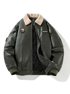 coat men loose coat Rugged Mens Vintage FauxLeather Bomber Jacket -Distressed Look, FleeceLined for Warmth -Perfect Motorcycle Style,Versatile Wear, ldeal Gift for Him Collar CottonMenswear Sleeve Puffa jacket