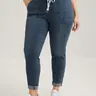 BloomChic Women's Plus Size [M-6X] Cotton Spandex Denim Jeans - High Waisted Elastic Drawstring, Dark Blue, Skinny Fit, Roll Hem, Above Ankle Length, Slanted Pockets, Women's Clothes, Curvy Clothing, Jumbo Size Jeans, Back To School