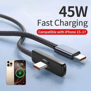 45W ultra-fast charging, compatible with iPhone 15; 90° right-angle design charging cable; braided bend Type‑C to Type‑C interface cable; compatible with iPhone 17 and iPhone 16; suitable for gaming | Single end “Summer vibe”
