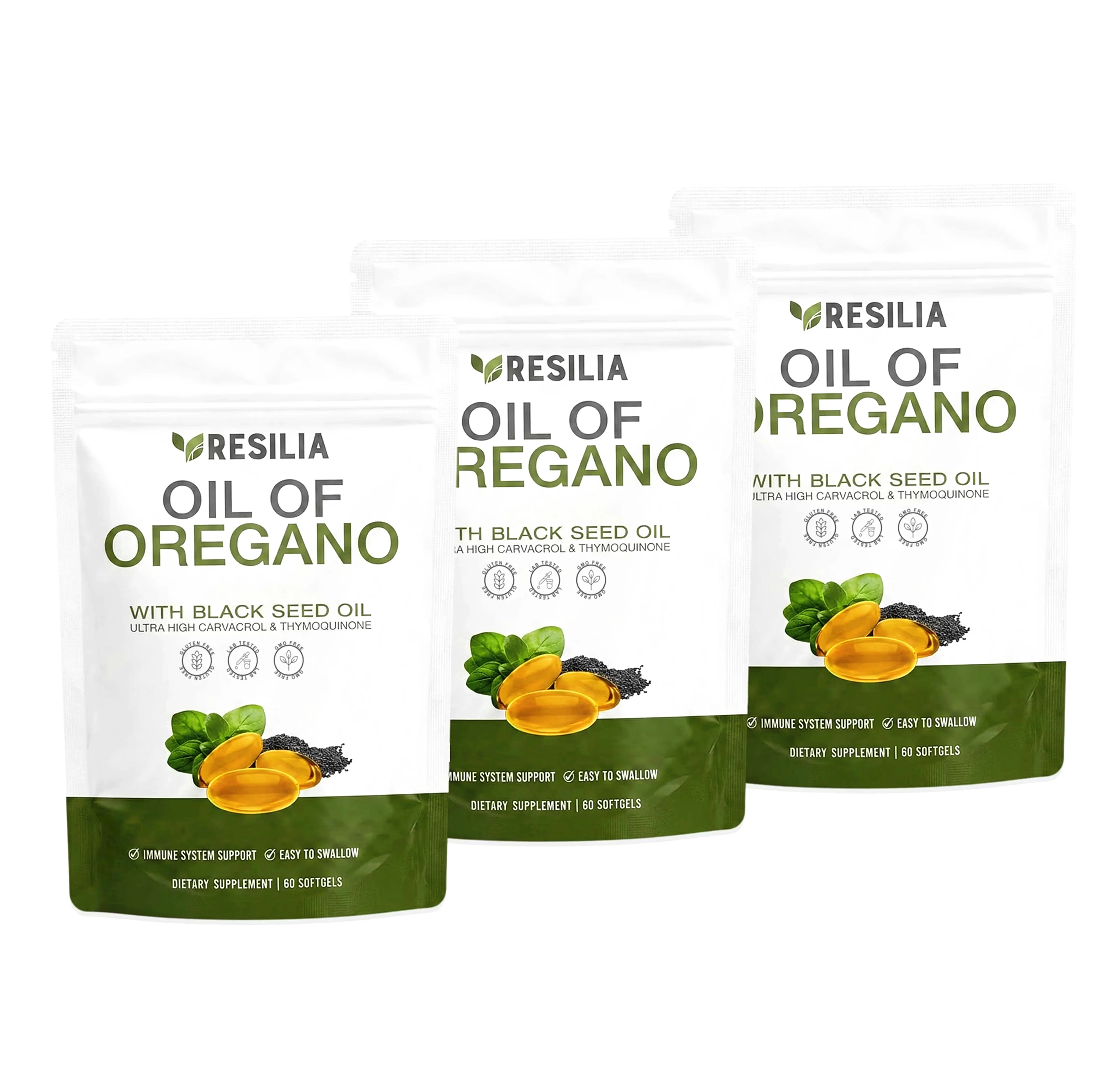 3-Pack Resilia Softgels with Black Seed & Oregano Oil -EZ Premium Grade Gluten-Free, Immune & Digestive Support Natural Herbal Wellness Supplement (60 Count)