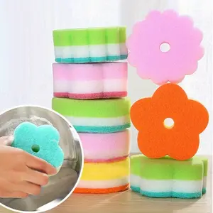 5pcs Flower Shape Dish Sponges Dishwashing Sponge Cloth Strong Scouring Pad Miracle Sponge Household Kitchen Bathroom Migic Cleaning Wipe
