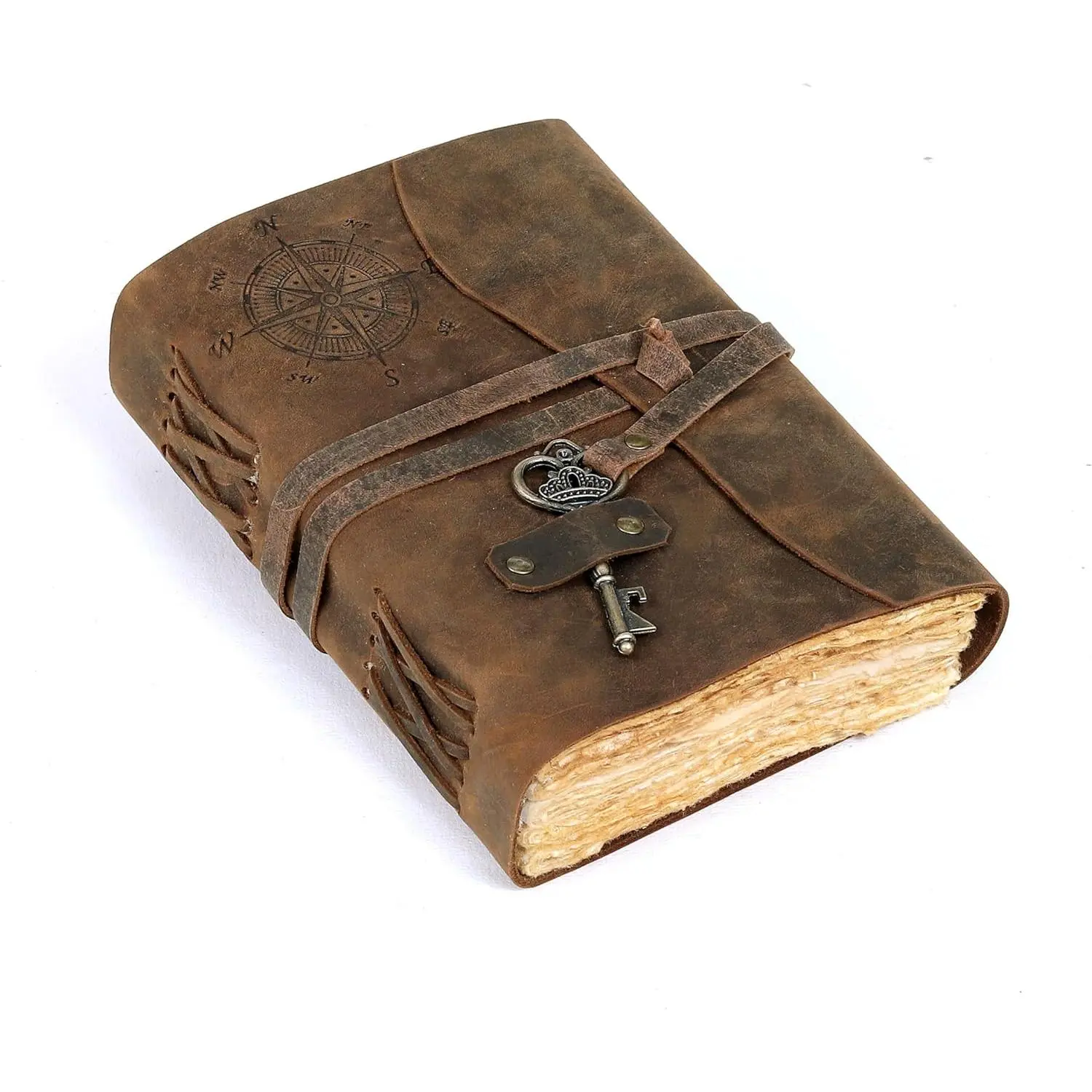 C Compass Vintage Leather Journal - Antique Handmade Leather Bound journal with deckle edge paper Diary - Leather Sketchbook - Drawing Journal Notebook -   Men And Women (5X7 Inch)