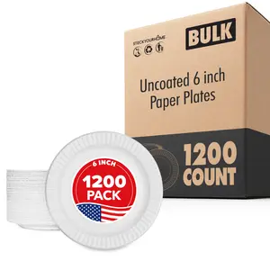 Uncoated 6 inch Paper Plates - 1200 Pack