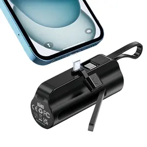 EAGET Mini Power Bank 5000mAh,Capsule Power Phone Charger  ,Portable Charging Cable with Dual Type-C Chargeable,Ports for iP 16/ 15/15 plus/15 pro/15 pro Max/Android Smartphone/Samsung/Moto/LG etc (Black,White)Plug Travel Gadgets