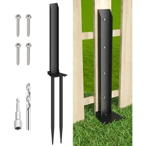Fence  Anchor Kit, Heavy Duty Metal Steel  Repair Kit, Fence  Anchor Stakes Ground Spike for Repairing Tilted/Broken  , Double-Tube Style, 1 Pack