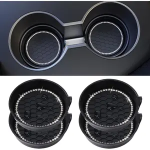 Car Cup Coaster Universal Non-Slip Cup Holders Bling Crystal Rhinestone Car Interior Accessories 4 Pack Black