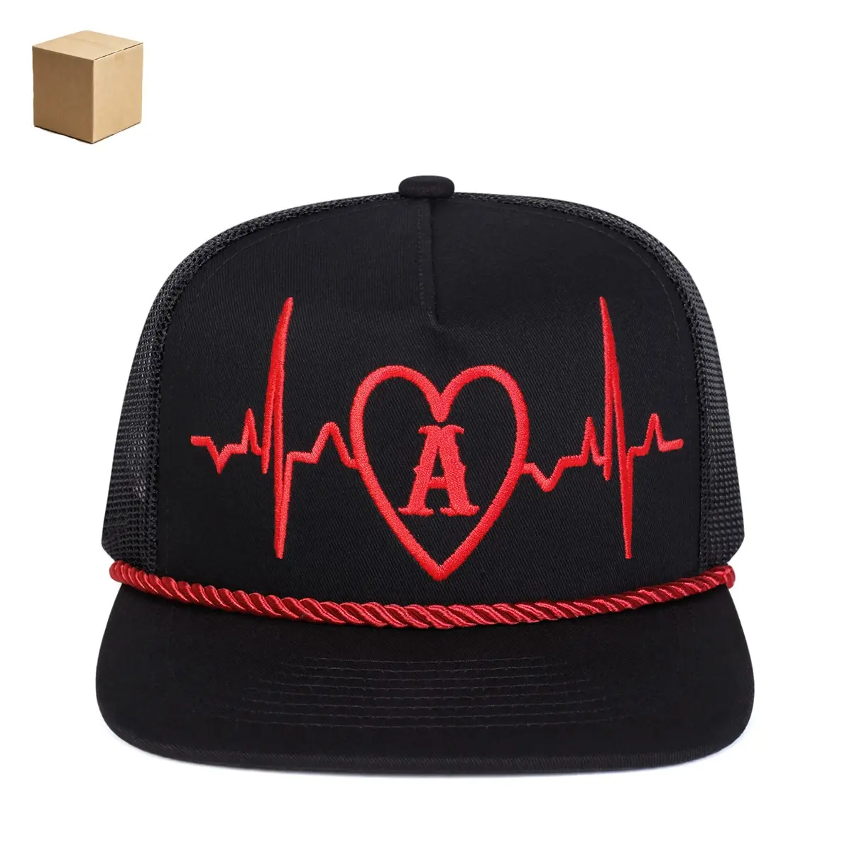 “Heartbeat A” 3D Embroidery Trucker Hat | Premium Adjustable Design, Ideal for Street Style, Surfing & Vacation fathersday‌ gift