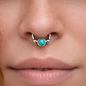 Stainless Steel Turquoise Snap-In Captive Bead Ring / Septum Ring