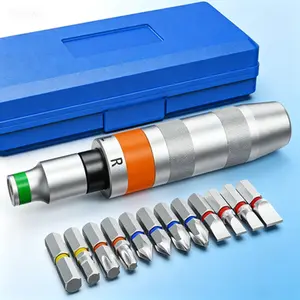 Reversible Impact Screwdriver Set, 13-Piece 3/8" Drive Manual Tool, Hand Driver for Tightening Rusted Fasteners and Frozen Bolts, Includes Slotted, Hex, Phillips Bit Kit, with Storage Case