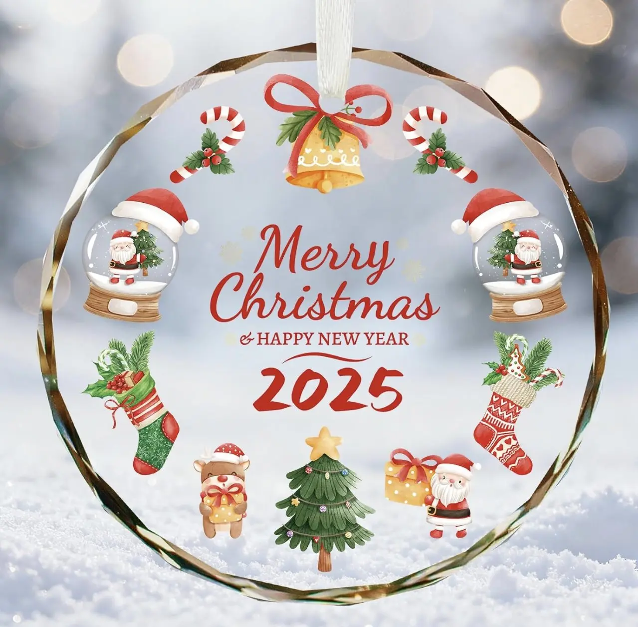 Merry Christmas Christmas Ornaments, 2025 Glass Christmas Ornament, 3 Inch Crystal Round Tree Decoration with Gift Box, Holiday Keepsake Gift for Family & Friends