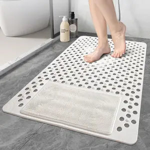 Non Slip Large Shower Mat 35.4" x 23.6" Heavy PVC Quick Dry Shower Foot Scrubber with Drain Hole and Suction Cups for Inside Shower Safe for Elderly