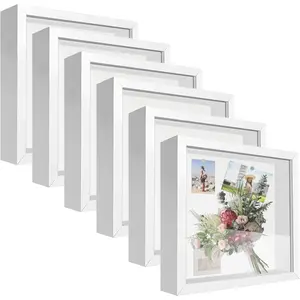 Shadow Box Frame  Picture Frame  Shadow BoxesDisplay Case Box for Memorabilia, Crafts, Tickets and Photos (6pcs-White, 8x8)